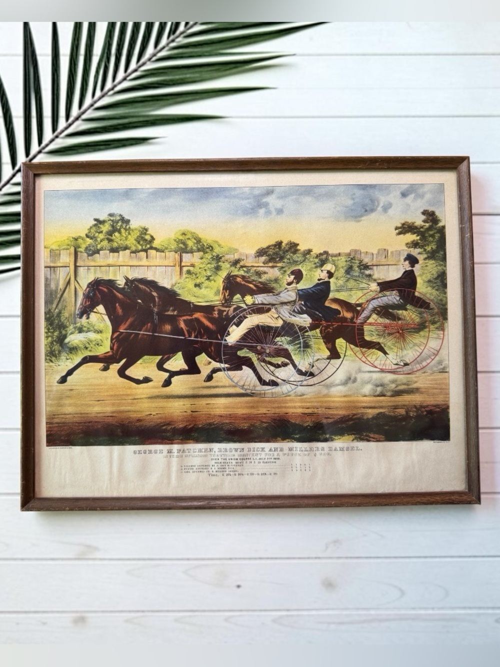 Vintage Currier & Ives Horse Racing Lithograph Framed Harness Racing Print 1859